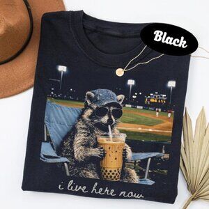 Funny Raccoon Baseball T-Shirt, I Live Here Now Shirt